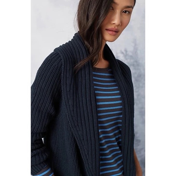 J.JILL | Rib-Textured Open-Front Knit Cardigan Sweater in Navy Blue | XL - Picture 2 of 12